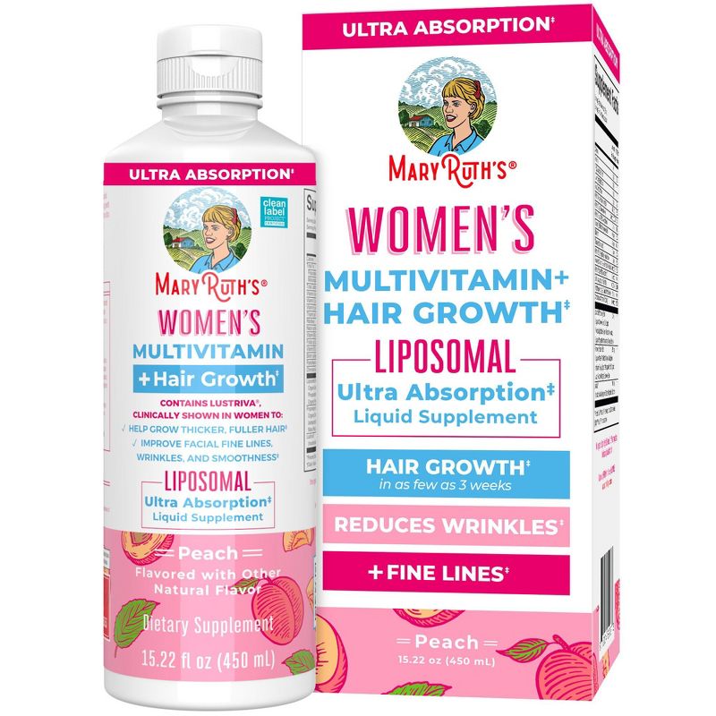 MARYRUTH'S Womens Multivitamin + Lustriva Hair Growth Liposomal - Peach