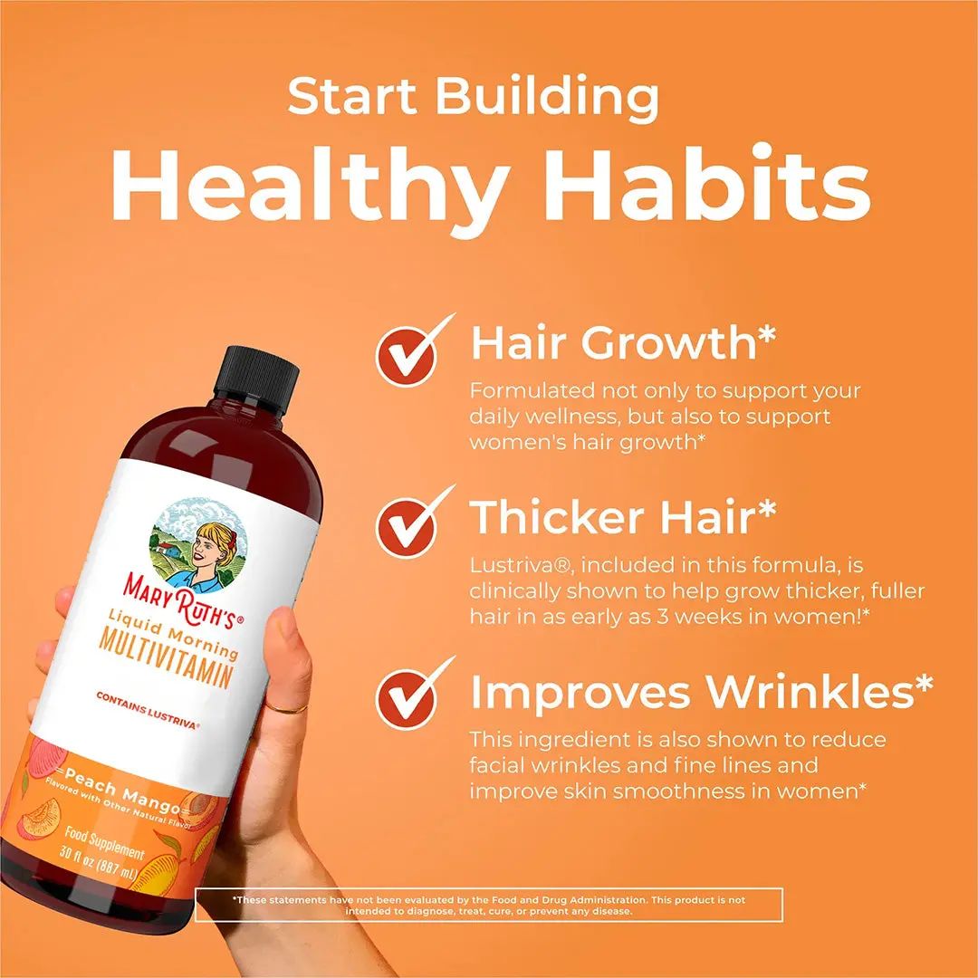 Maryruth'S Liquid Morning Multivitamin + Hair Growth - Peach Mango, image 2