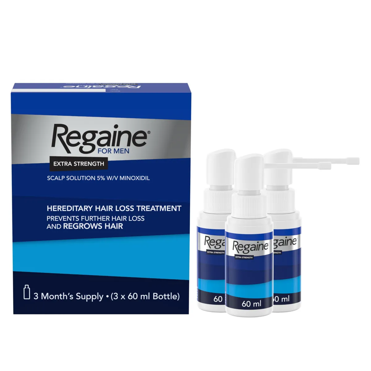 Regaine for Men 5% Minoxidil Extra Strength Scalp Solution for Hair Regrowth (3x 60ml)