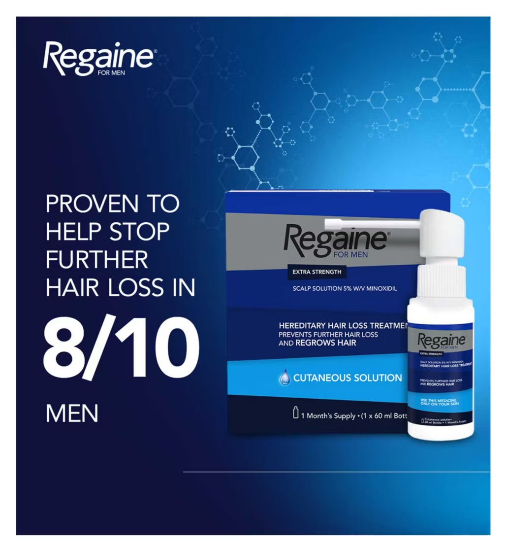 Regaine for Men 5% Minoxidil Extra Strength Scalp Solution for Hair Regrowth (3x 60ml), image 2