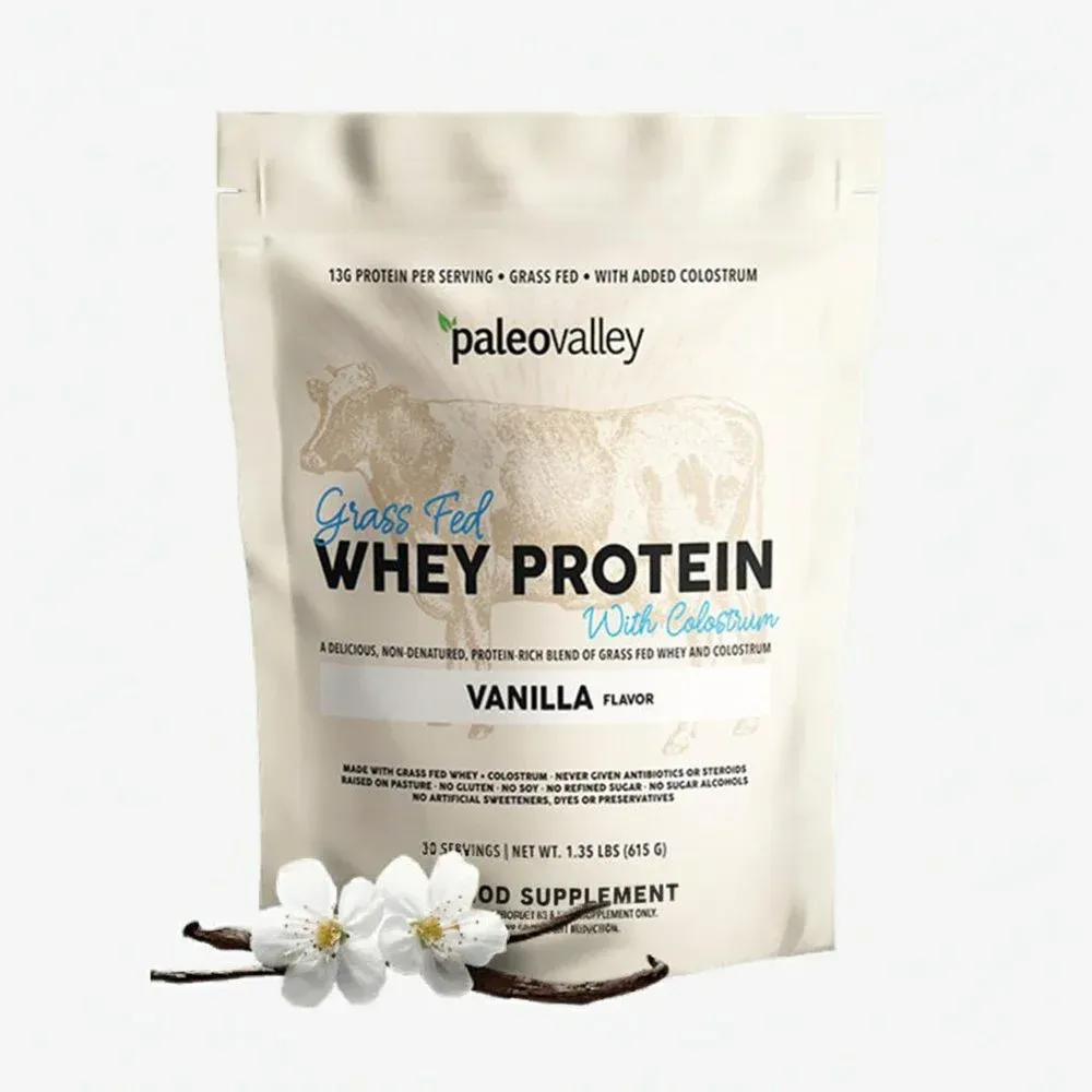 Paleovalley Grass Fed Whey Protein with Colostrum Vanilla (30 Servings)
