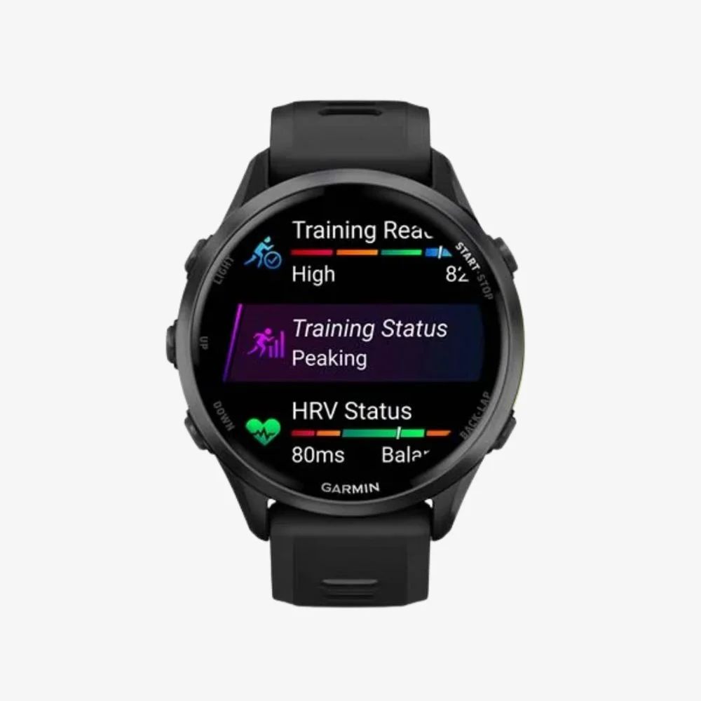 Garmin Forerunner 970 Carbon Grey DLC Titanium, Black Case, Black/Translucent Whitestone Band, image 2