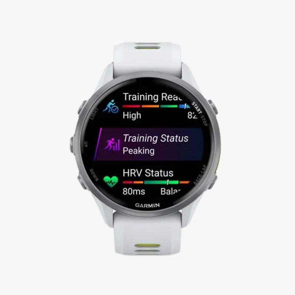 Garmin Forerunner 970 Titanium, Whitestone Case, Whitestone/Translucent Amp Yellow Band, image 2